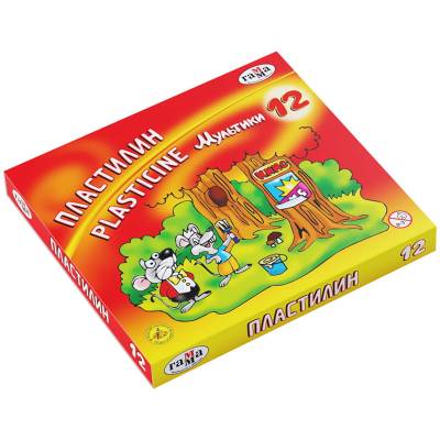 КанцРЦ Пластилин Гамма "Мультики", 12 цветов, 240г, со стеком, картон 280018/281018